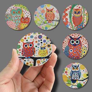 Aimant de réfrigérateur rond en céramique avec motif hibou, impression UV, aimant de réfrigérateur personnalisé, aimant de réfrigérateur vierge en céramique pour sublimation - Product Image 1