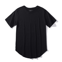 T-shirt uni à col rond en chanvre incurvé pour homme, vente en gros, impression personnalisée longue, t-shirts vierges pour homme, streetwear surdimensionné
