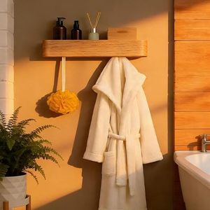 Porte-manteau mural en bois pour fabricants transfrontaliers, avec crochets dissimulés pour vêtements et rangement d'entrée - Product Image 4