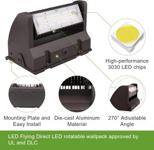 Có thể điều chỉnh 40 wát <span class=keywords><strong>LED</strong></span> tường gói ánh sáng 5400 lumens 5000K Nhiệt độ màu xoay nhôm Wall Mount IP65 không thấm nước/Chống bụi - Product Image 2