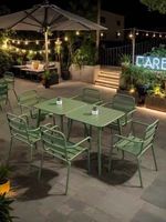 Mesa de Comedor Moderna Cuadrada de Metal con Recubrimiento en Polvo, Resistente a la Intemperie, para Jardín, Patio, Villa, Parque, Restaurante