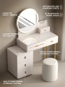 <span class=keywords><strong>Table</strong></span> de toilette de luxe avec audio Bluetooth intégré et ports USB, miroir LED à 3 couleurs à intensité variable, <span class=keywords><strong>table</strong></span> de maquillage avec tiroirs de rangement - Product Image 3