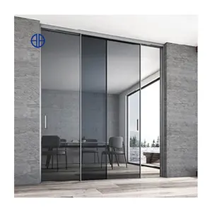 Europese Stijl Interieur Glazen Schuifdeur Zacht Dicht Balkon Keuken Slaapkamer Zwart Slank Frame Aluminium Glazen Deur