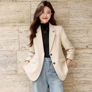 Women's Back Slit Blazer Off White Solid Color Anti Wrinkle Spring Autumn Commuter Suit Top - Product Image 4