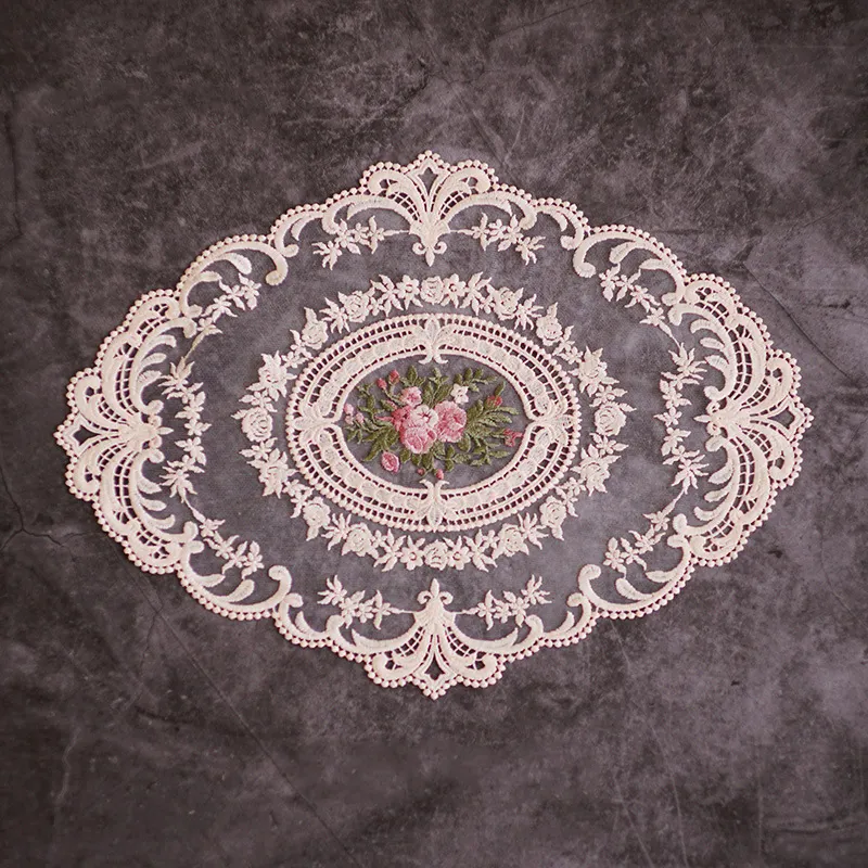 Set de sous-sets brodés en dentelle iylique, culotte brodée à la française, de style romantique, décoration de table artistique, petite nappe