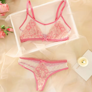 ชุดชั้นในลูกไม้ฝรั่งเศสแบบตาข่ายบางเบา ชุดบราและจีสตริงสำหรับผู้หญิง ชุดชั้นในเซ็กซี่แบบซีทรู - Product Image 4