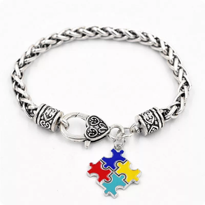 Braccialetti di fascino di Puzzle di consapevolezza di autismo smaltato orecchini in lega di zinco d'argento antico di moda popolare - Product Image 2