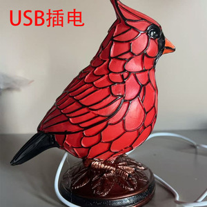Cardinal Stained Glass Lamp Led <b>Light</b> Usb Powered Table Lamp For Home Office Decor - Product Image 1