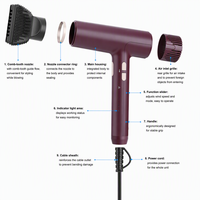 Sèche-cheveux ionique haute vitesse avec diffuseur, construction en plastique, pour hôtel, maison, salon et usage extérieur