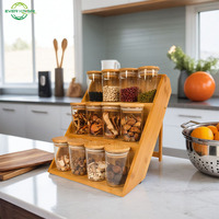 Présentoir de stockage de porte-bouteille de cuisine personnalisé support d'assaisonnement en bambou à trois couches