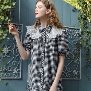 Gaun Gadis Manis Kisi Hitam dan Putih Gaya Kuliah Gaun Wanita Vestidos Casuales De Mujer Musim Panas - Product Image 4