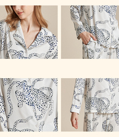 Ensemble de pyjama pour femmes en tissu satin de soie classique de haute qualité, imprimé rayé, col rabattu, manches longues, taille élastique, automne