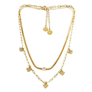 Wholesale fashion jewelry snake chain multi layered gold plated gemstone eye pendant Necklace for women