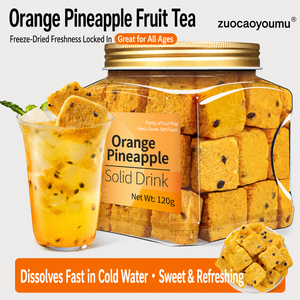 Cubes de thé aux fruits mélangés Premium FD Orange, <span class=keywords><strong>Fruit</strong></span> de la Passion et Ananas, enrichi en Vitamine C naturelle, infusion froide instantanée, sachet de 120g - Product Image 1