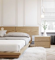 Lit plateforme scandinave en chêne massif sculpté à la main, mobilier de chambre nordique, lit double moderne et simple avec rangement, luxe