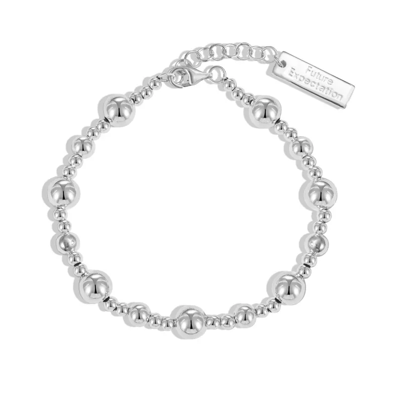 S925 argent sterling bracelet coréen version dégradé perle lettre carré carte simple bracelet