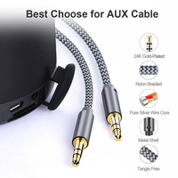 Cable auxiliar de coche trenzado personalizado de 1M, muestra gratis, varios colores macho a macho, 3,5mm, AUX, transferencia de datos de sonido sin pérdidas, Cooper, chaqueta Tpe