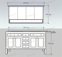 Meuble-lavabo de salle de bain sur pied personnalisable de luxe avec armoire à pharmacie, meuble de salle de bain en bois massif, coiffeuse avec vasques
