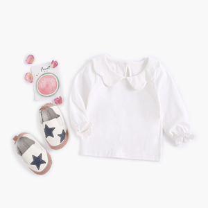 Personalizado al por mayor blanco infantil ropa en blanco volante liso <span class=keywords><strong>manga</strong></span> <span class=keywords><strong>larga</strong></span> 100% algodón Niña bebé <span class=keywords><strong>camiseta</strong></span> para niña bebé - Product Image 1