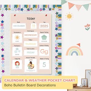 Calendrier mural « Tout ce qui se passe aujourd'hui » 21 x 14 pouces, tableau mural à poches pour enfants d'âge préscolaire, design bohème - Product Image 3