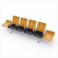 Chaise d'attente moderne 3 places, chaises de salle d'attente d'aéroport et d'hôpital, banc public avec dossier en bois et pieds en métal