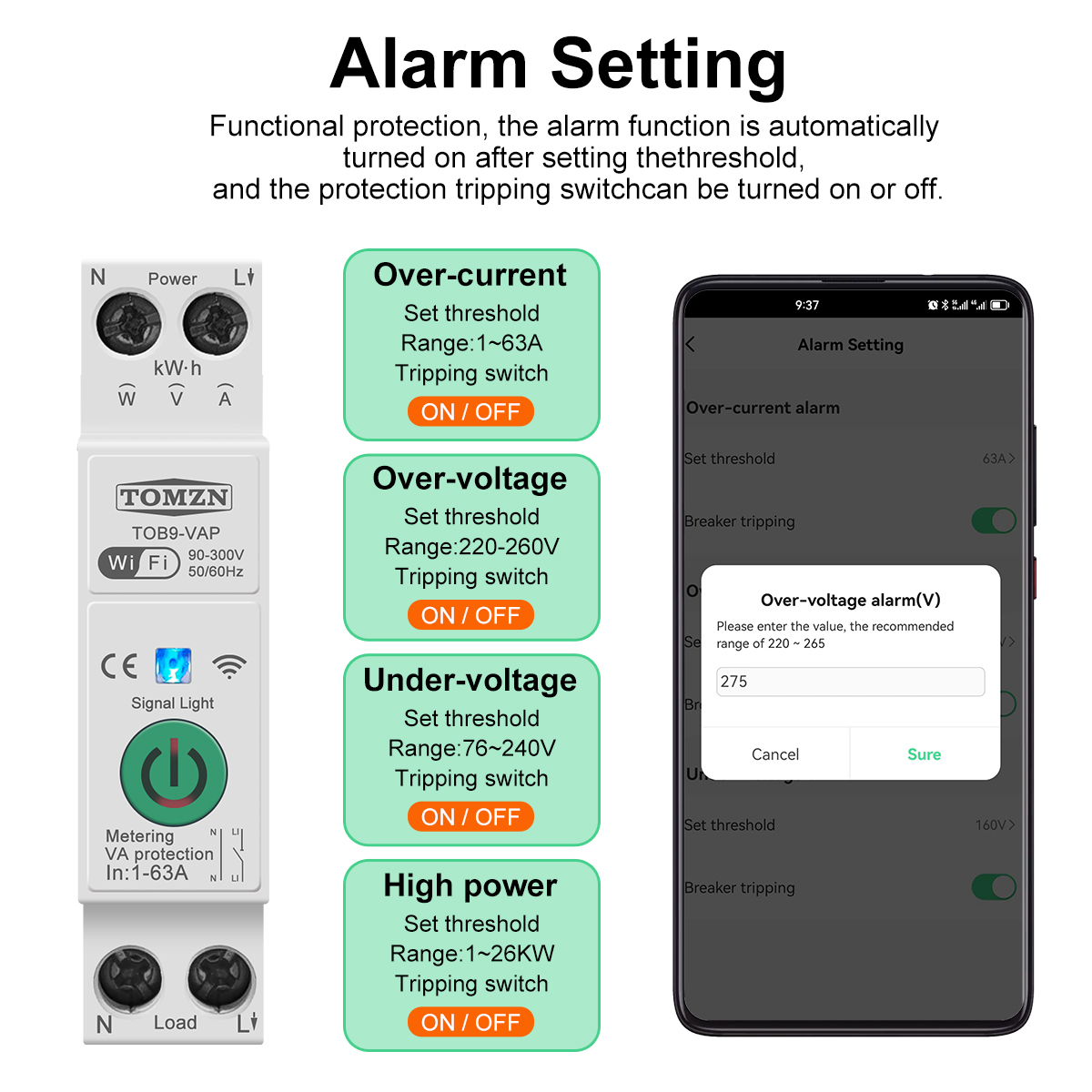TOB9-VAP Smart Switch - Energy Metering & Circuit Breaker TOB9-VAP Smart Switch - Energy Metering & Circuit Breaker