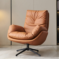 Fauteuil moderne en cuir véritable avec coussin pivotant et repose-pieds pour bureau, salon, chambre, salle à manger, hôtel, villa, loisirs