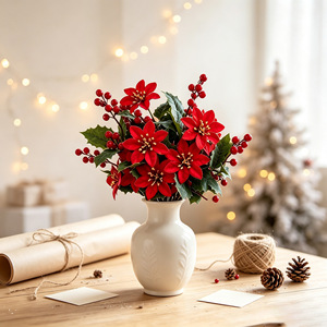 Bouquet de poinsettias artificiels 30cm-100cm, fleurs en soie, décoration de Noël, branches, décoration de la maison pour les fêtes - Product Image 3