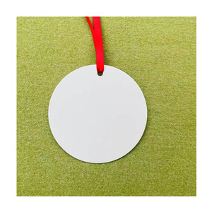 批发双面圆形升华金属摆件白色铝圈圣诞摆件带红丝带 - Product Image 3