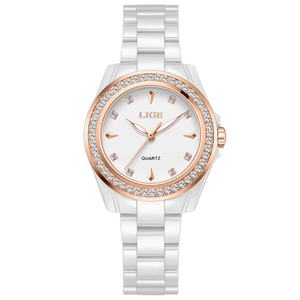 Montre-bracelet en céramique pour femme de haute qualité, mouvement à quartz, étanche, lunette sertie de diamants, luxe, mode, simple, aiguille en verre - Product Image 6