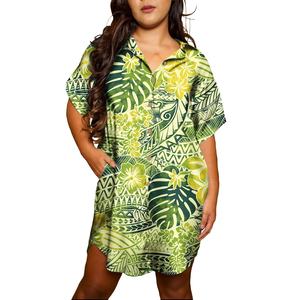 ชุดเดรสลายพิมพ์สไตล์ชาวเกาะแปซิฟิก ฮาวาย ชุดเดรสสตรีแบบโพลินีเซียนสั่งตัดได้ เสื้อเชิ้ตเดรสสำหรับวันหยุด - Product Image 1