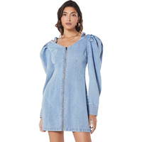 Robe en jean à manches bouffantes avec fermeture éclair Dernière conception de robe Jupes en jean pour filles pour femmes