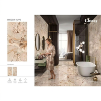 Carreaux de porcelaine émaillée brillante Breccia Nuvo Bookmatch, aspect marbre, 24x48 pouces, pour sol et mur