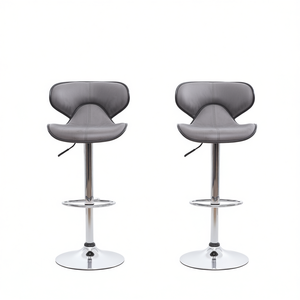 Masaccio <b>Bar</b> <b>Stool</b> Set Of 2 <b>Grey</b> Pu <b>Leather</b> Adjustable Chrome Base Swivel Modern Contemporary Design - Product Image 1