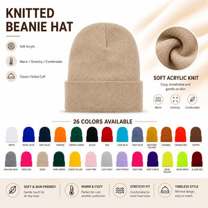 Bonnet en acrylique tricoté chaud d'hiver avec logo personnalisé brodé en 3D, couleur unie, style bonnet de ski d'extérieur avec revers, vente en gros - Product Image 1