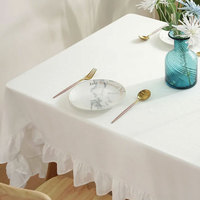 Nappe rectangulaire en coton et lin avec bordure à volants rustiques, lavable, style vintage, pour la décoration de table de salle à manger, de mariage ou de fête