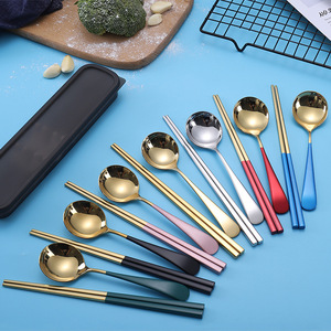 ช้อนส้อมสแตนเลส 304 2 ชิ้นชุดของขวัญอุปกรณ์เดินทางแบบพกพา - Product Image 1