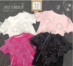 T-shirt d'été en coton à manches courtes pour filles, avec perles mignonnes, col polo, motif 3D, séchage rapide et respirant - Product Image 1