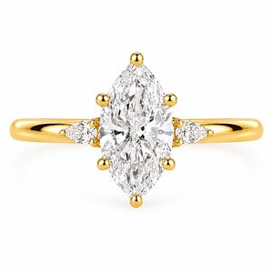Bague de fiançailles personnalisée en diamant de laboratoire de taille marquise, certifiée IGI, en or massif 18 carats, faite à la main, bijoux fins unisexes - Product Image 1