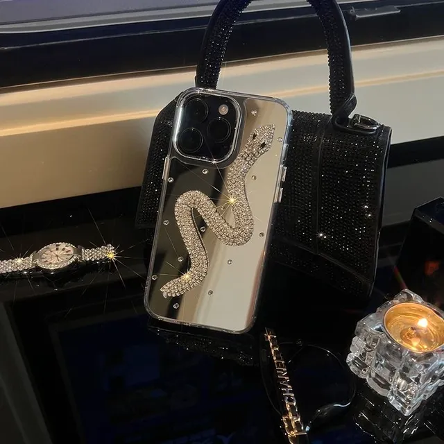 Rhinestone Snake Diamond Phone Case for iPhone 17/16/15/14/13 Bling Electroplate Mirror Shockproof Girl Cover for Apple 17 Pro