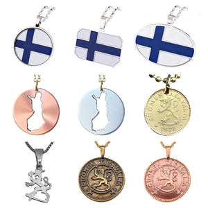 Collar con Colgante de Esmalte con la Bandera de Finlandia y <span class=keywords><strong>Mapa</strong></span> del País, Chapado en Oro y Plata, Joyería de Orgullo Nacional Nórdico - Product Image 1