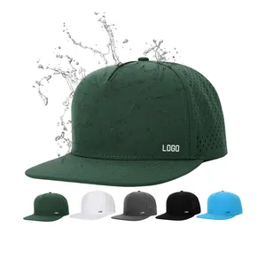 Premium Laser Cut Holes Waterproof Quick Dry Flat Bill 5 Panel Snapback Caps Custom Logo Hip-Hop Hat