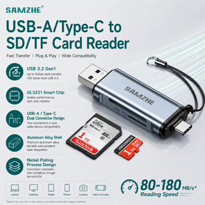 Lecteur de cartes USB-A/Type-C SAMZHE USB 3.2 double SD/TF pour caméra embarqué<span class=keywords><strong>e</strong></span>, ordinateur, iPad, iPhone 17/16/15, DJI <span class=keywords><strong>Pocket</strong></span> - Product Image 1
