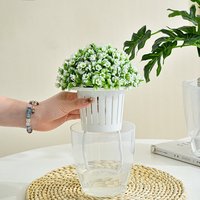 Pot de Fleurs Transparent à Arrosage Automatique pour Bureau, Petit Pot de Plantes Rond en Plastique Écologique pour Intérieur
