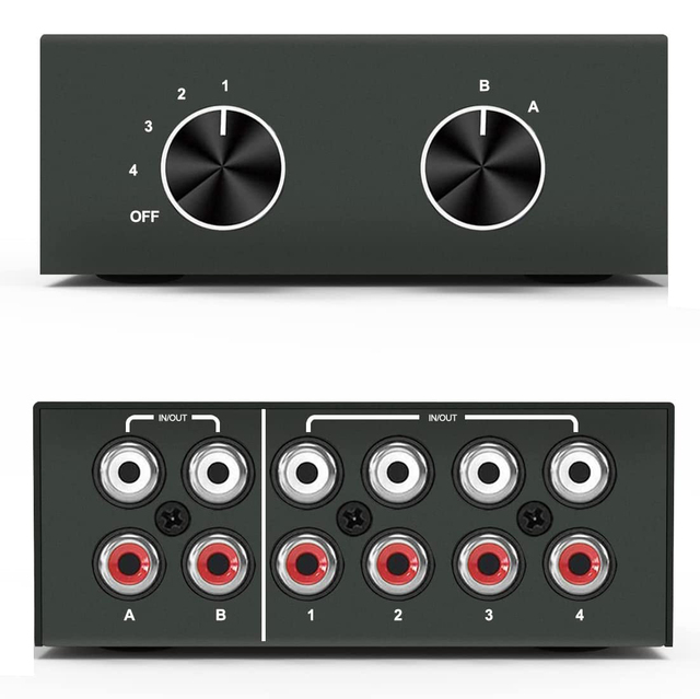 2 in 4 Out or 4 in 2 Out  L/R Audio Switch Splitter RCA Stereo Switch Selector for DVD Stereo Speaker CD Player