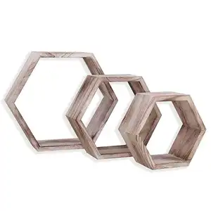 MDF Wood Hexagon Storage Floating Wall Shelf Disarmable Mount for Home Decor Kitchen Storage for Living Room and Dining Room