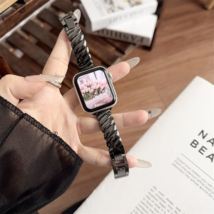 สายนาฬิกาข้อมือโลหะสแตนเลสสตีลสุดหรูสำหรับ Apple Watch สายนาฬิกา Acero Inoxidable ดีไซน์สวยงาม ชุบทอง ขนาด 45 มม. 49 มม. - Product Image 5