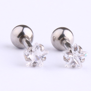 In acciaio inox Prong Set 4 millimetri Stella CZ <span class=keywords><strong>Piercing</strong></span> Bilanciere <span class=keywords><strong>Trago</strong></span> <span class=keywords><strong>Orecchino</strong></span> - Product Image 2