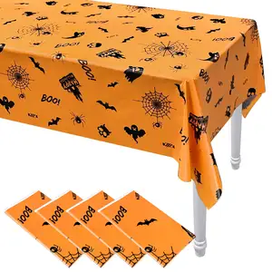 Umweltfreundliches oranges Tischdeckchen Spinnennetz Halloween-Tischbezug rechteckige Kunststoff-Tischbezug für Indoor Outdoor Party Home