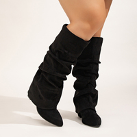 Direct usine, Bottes montantes grande taille à mollet large, avec fermeture éclair intérieure et boucle métallique, confortables et tendance, à talon épais, style souple, pour Hiver Automne Printemps